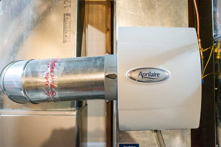 Aprilaire humidifier installed on home HVAC duct system