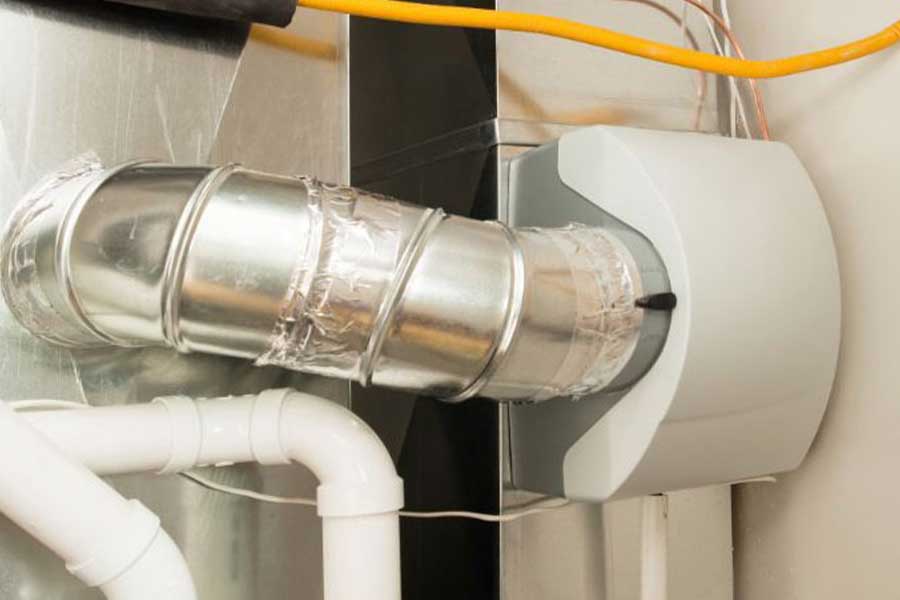 Duct-mounted whole-house humidifier with metal piping