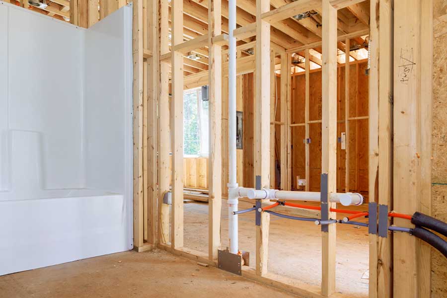 Exposed framing & plumbing pipes