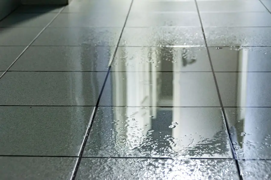 Wet tile floor